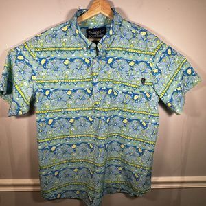 Simply Southern Hawaiian Shirt Mens Large Light‎ Blue Polo Stretch Polyester
